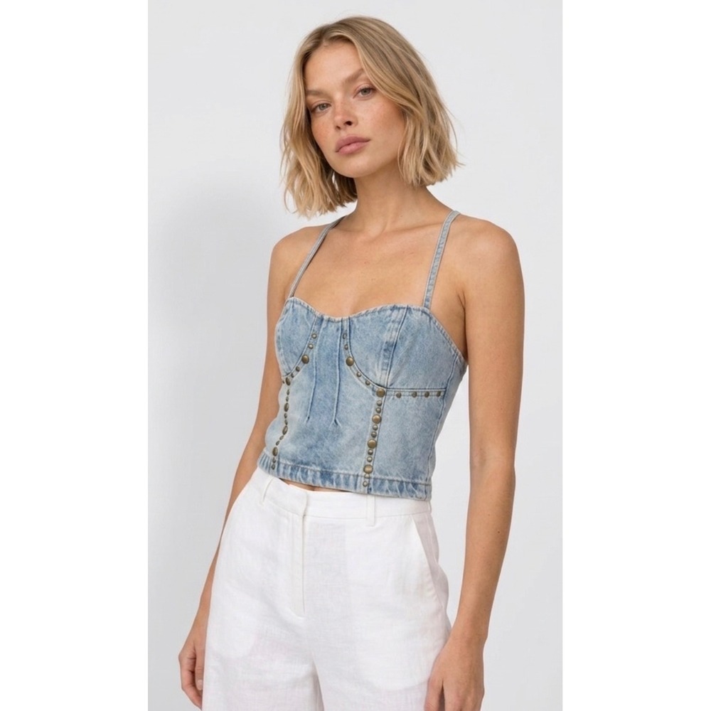 Forever 21 Denim Bustier Top Womens Small Blue Excellent Studded Corset Camisole
